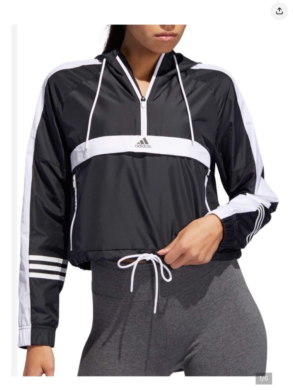 Adidas Women's ID Half-Zip Cropped Wind Jacket Black White Hoodie Large L